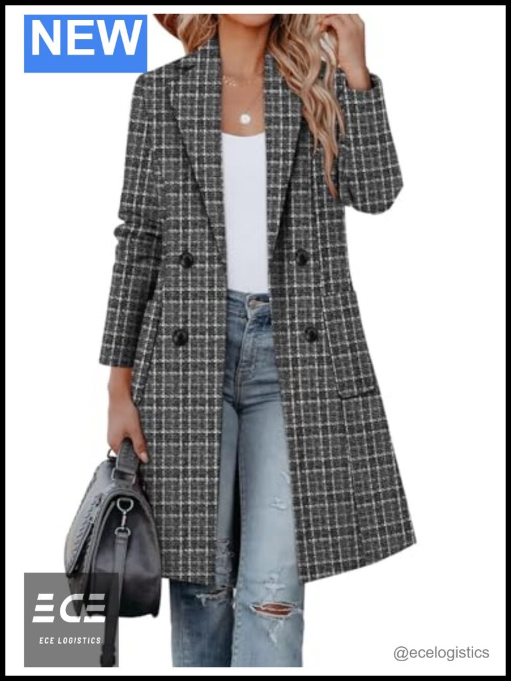 Womens Long Winter Peacoat Double Breasted Wool Blend Coat